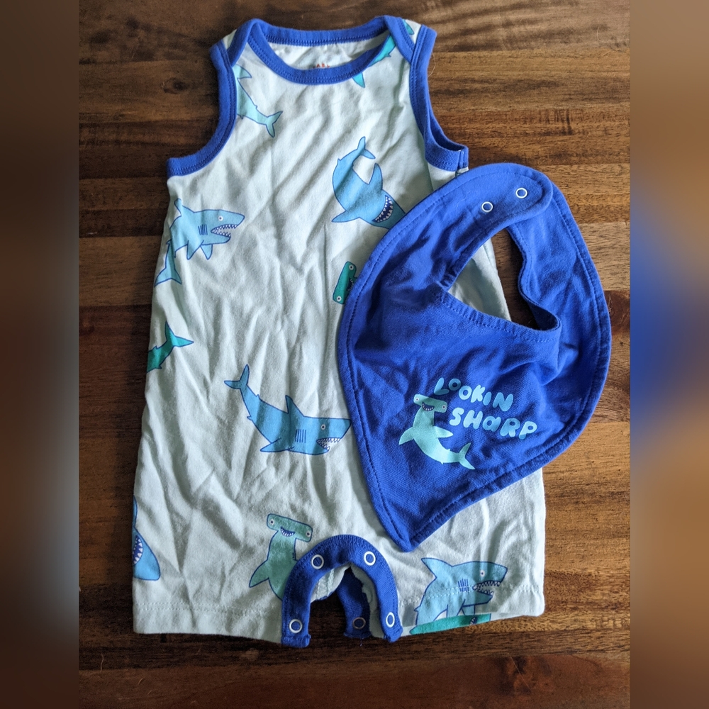 Cat & Jack shark romper and bib